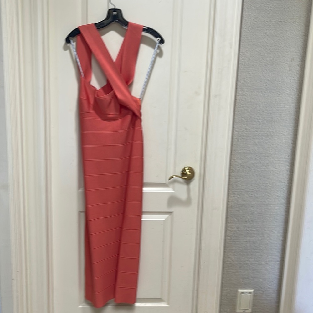 Herve Leger Halter X-Back Deep Sea Coral Large